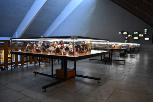 Display cases in the gallery preserved until today 