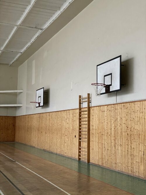 The gym – as part of ongoing maintenance, the walls were re-plastered, the Tatra profile panels were replaced and the original wall bars were reinstalled 