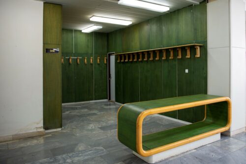 An integral part of the entrance hall is the original cloakroom furniture 