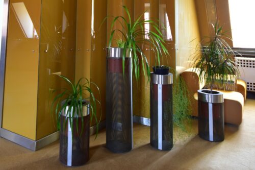 Custom-made planters complete the attic lobby 