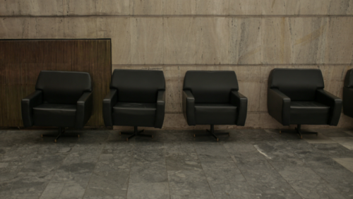 Main building – the black massive armchairs add the finishing touch to the interior of the lobby