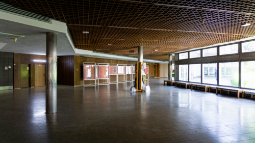 The entrance hall interior offers views of the exterior